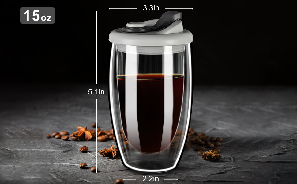 12/15OZ Double Wall BOROSILICATE Glass Coffee Mug