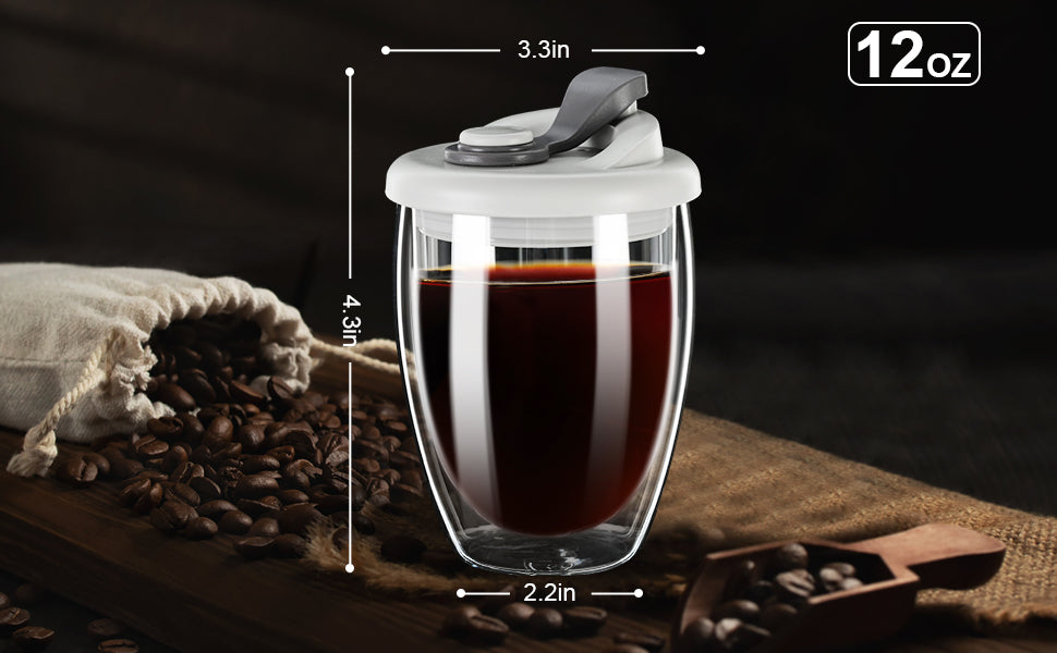 12/15OZ Double Wall BOROSILICATE Glass Coffee Mug