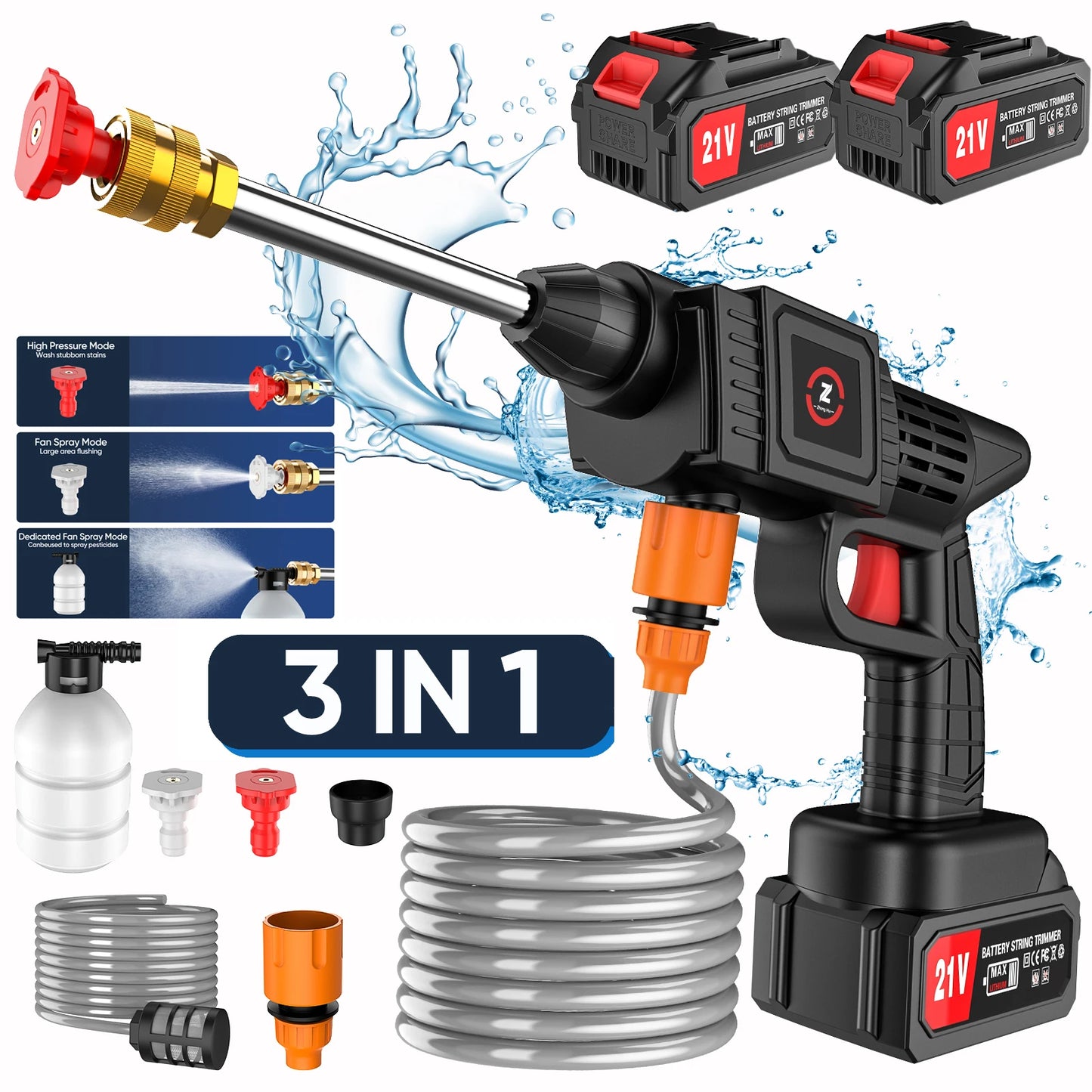 Cordless High Pressure Water Gun for Cleaning Car Wash Machine Garden Watering Water Gun Power Tool for Makita 18V Battery