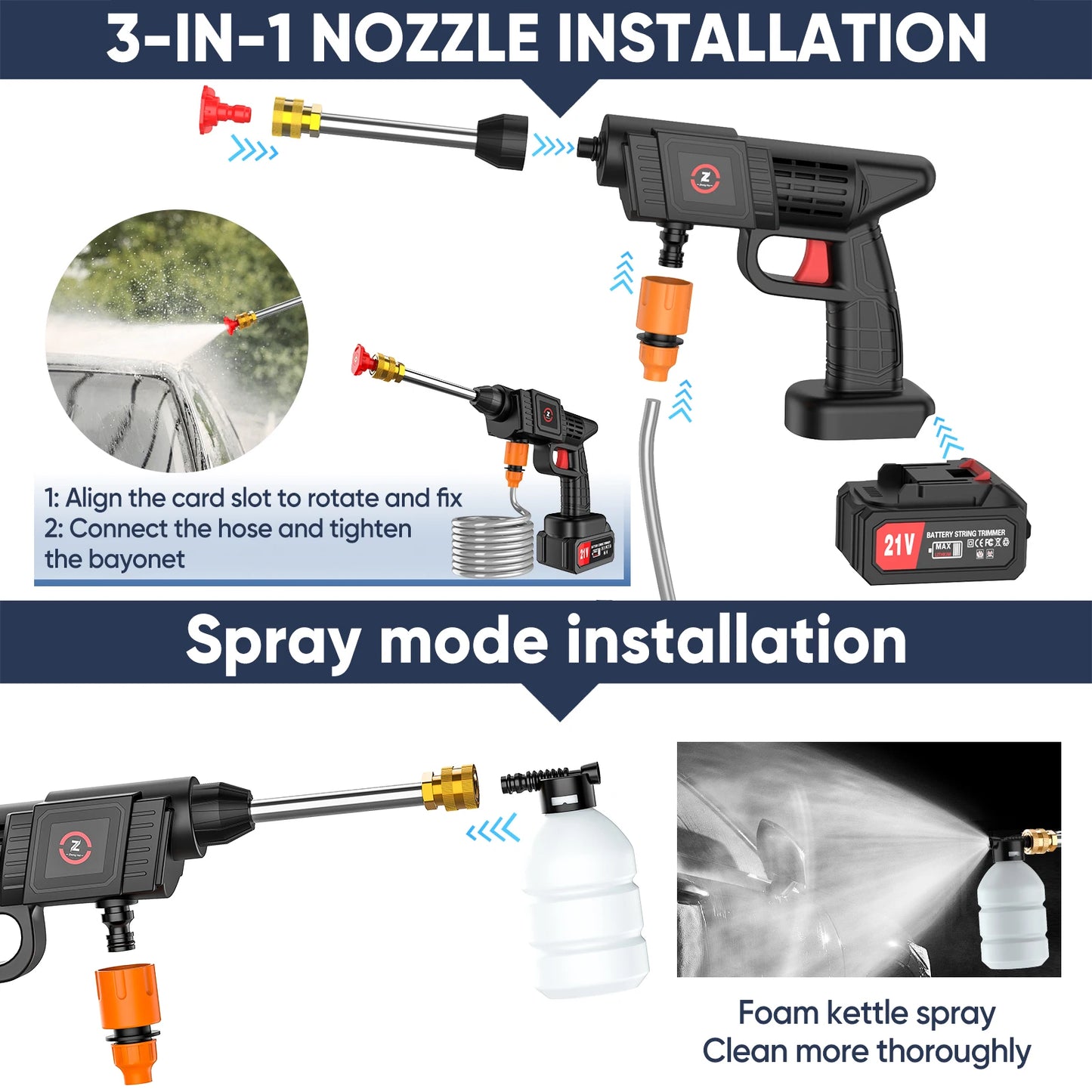 Cordless High Pressure Water Gun for Cleaning Car Wash Machine Garden Watering Water Gun Power Tool for Makita 18V Battery
