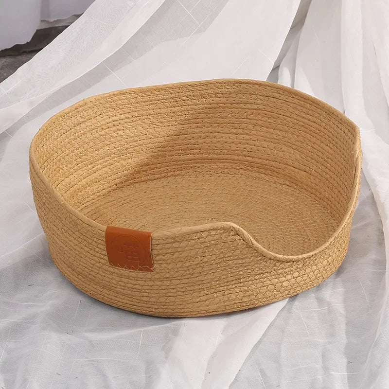 Woven Rattan Cat Basket Nesting Bed All-Season