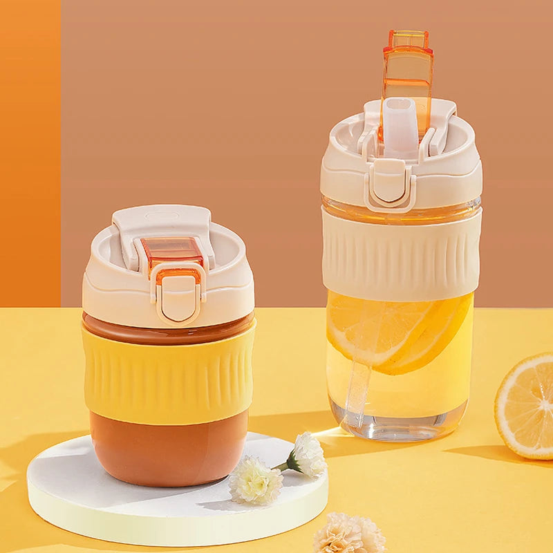 Holaroom Glass Water Bottle Portable Coffee Mug With Straw Anti-scalding Glass Bottle