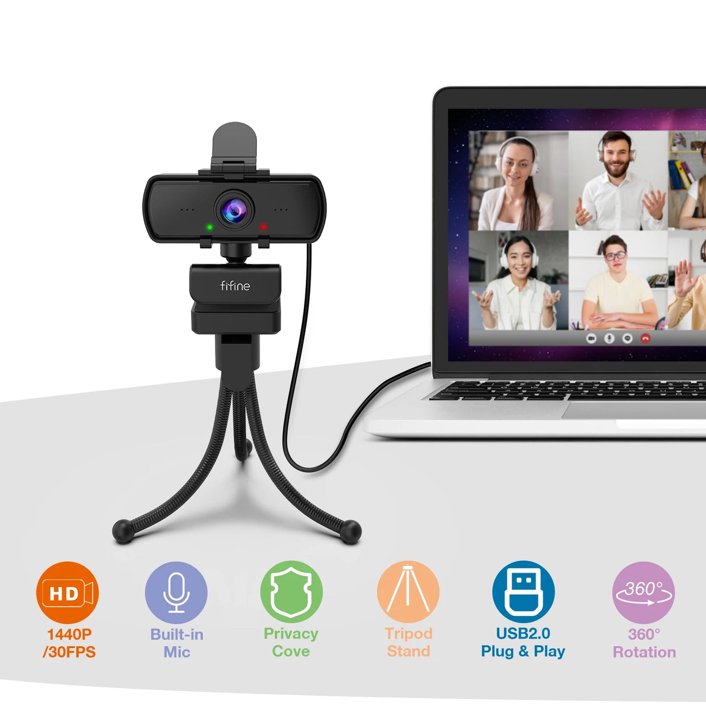 FIFINE 1440p Full HD PC Webcam with Microphone