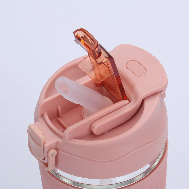 Holaroom Glass Water Bottle Portable Coffee Mug With Straw Anti-scalding Glass Bottle