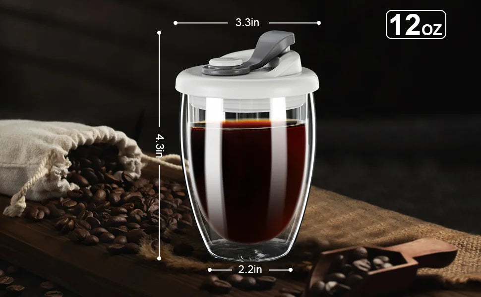 12/15OZ Double Wall BOROSILICATE Glass Coffee Mug