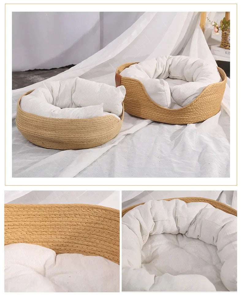 Woven Rattan Cat Basket Nesting Bed All-Season