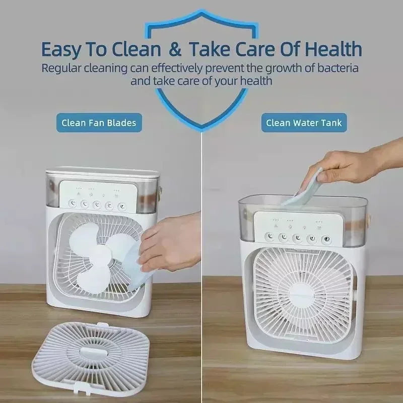 Portable 3-in-1 Air Cooler Fan-Humidifier with LED Night Light
