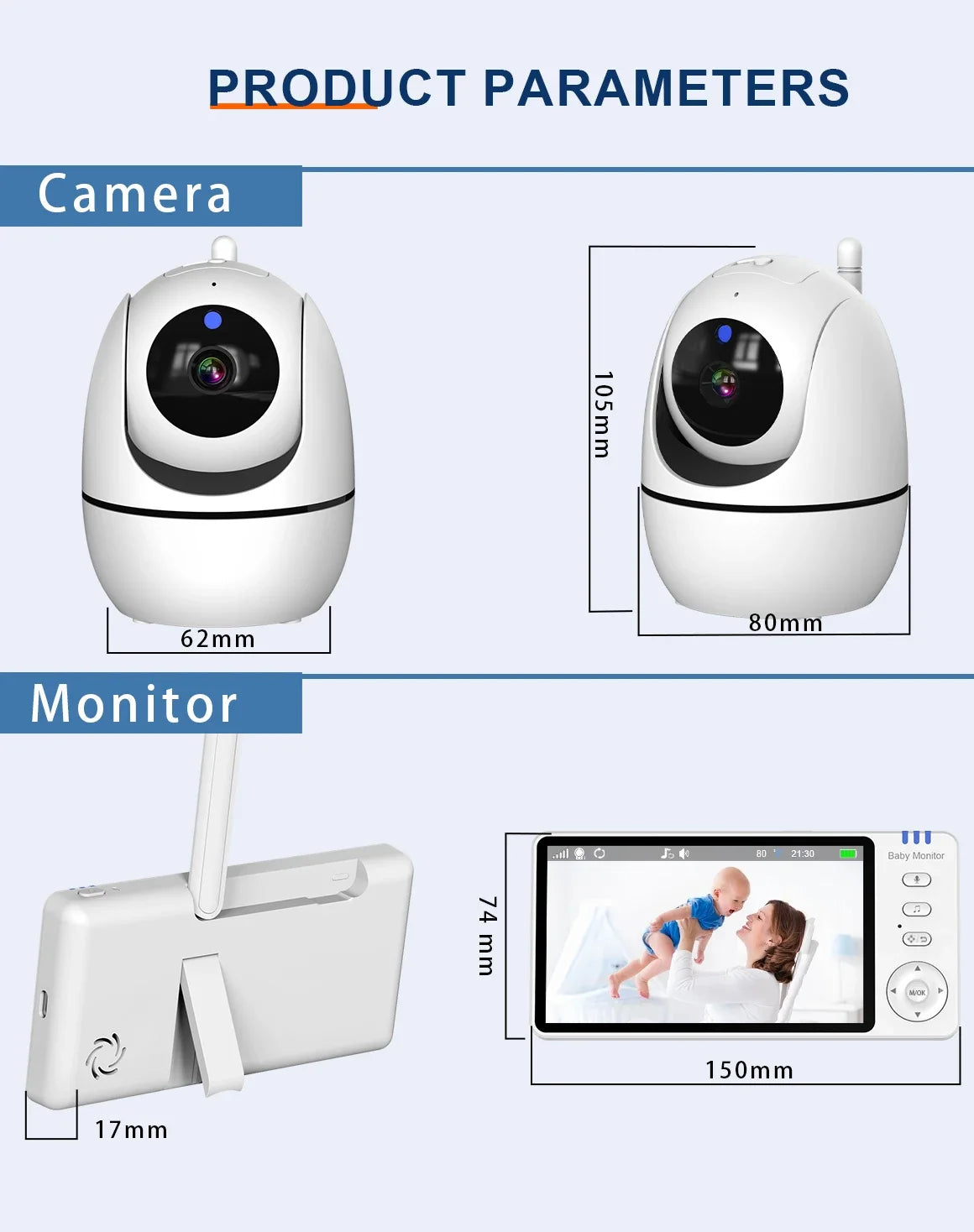Wireless 5.0 Inch Video Baby Monitor With Pan Tilt Camera with Night Vision