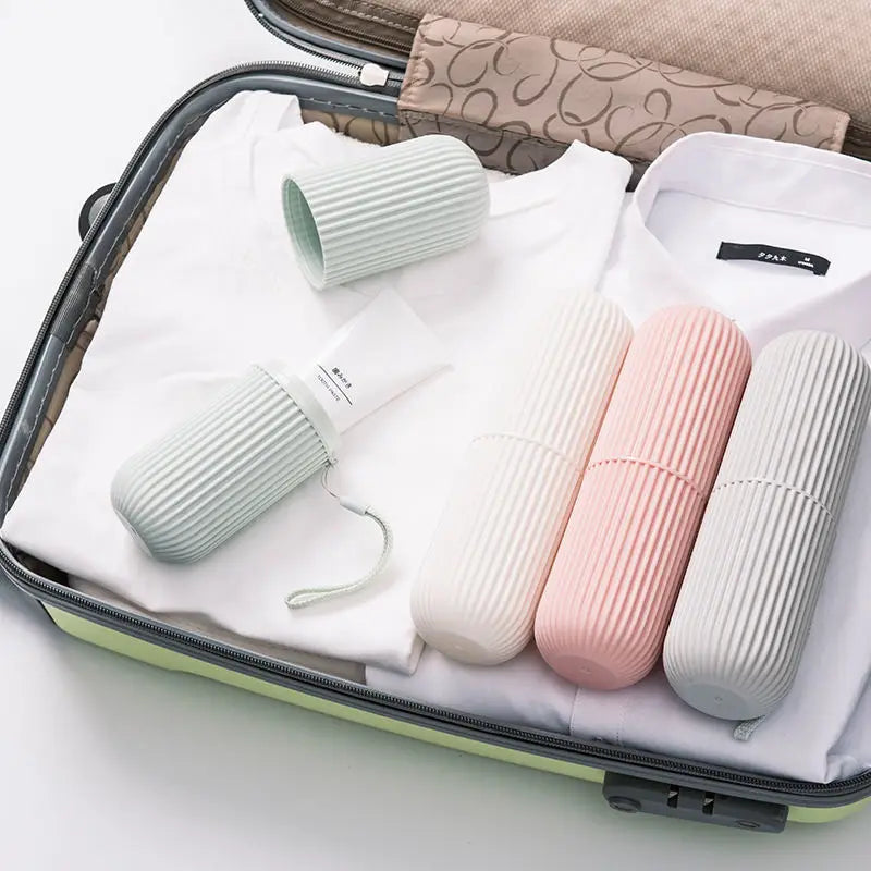 Travel toileting cup toothbrush