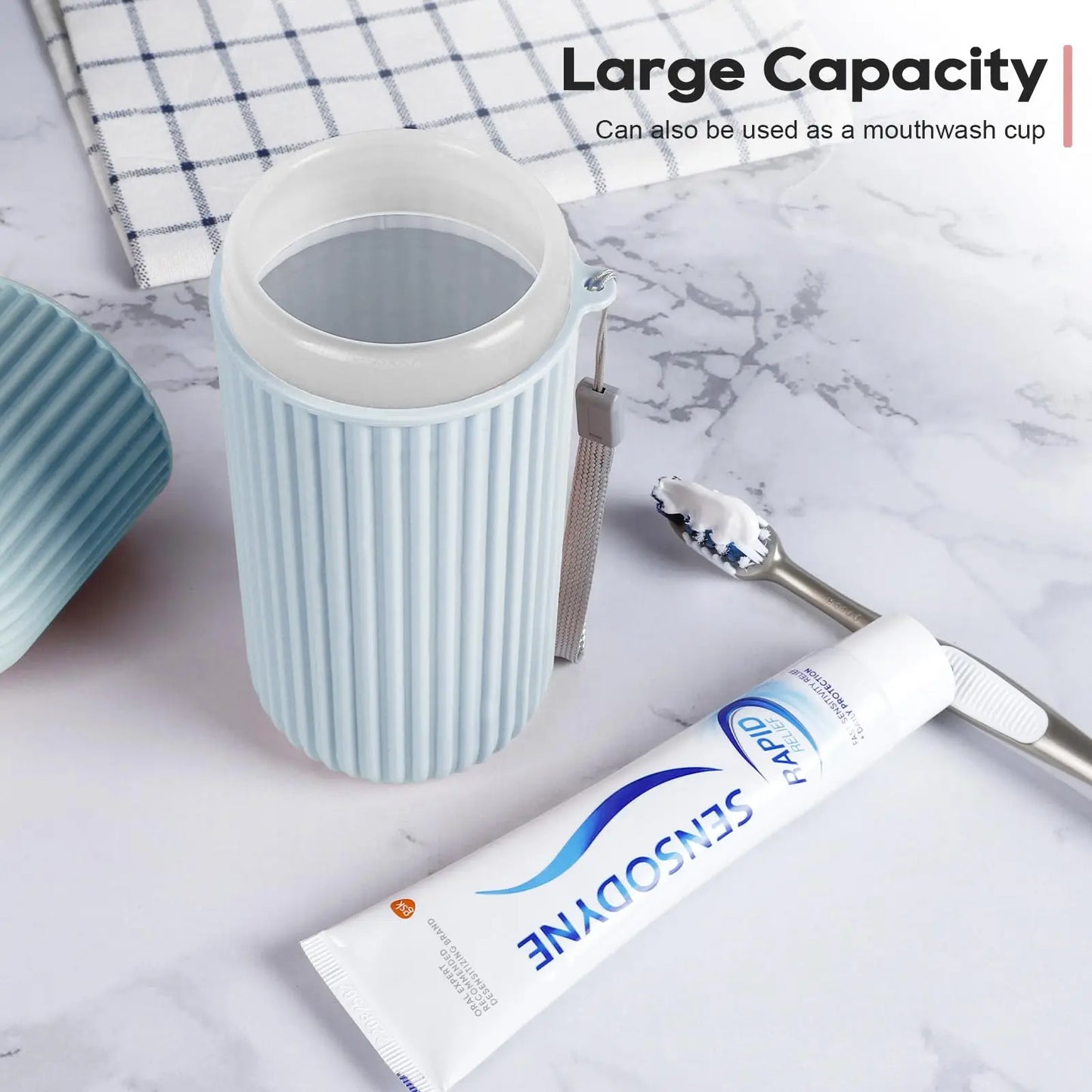 Travel toileting cup toothbrush