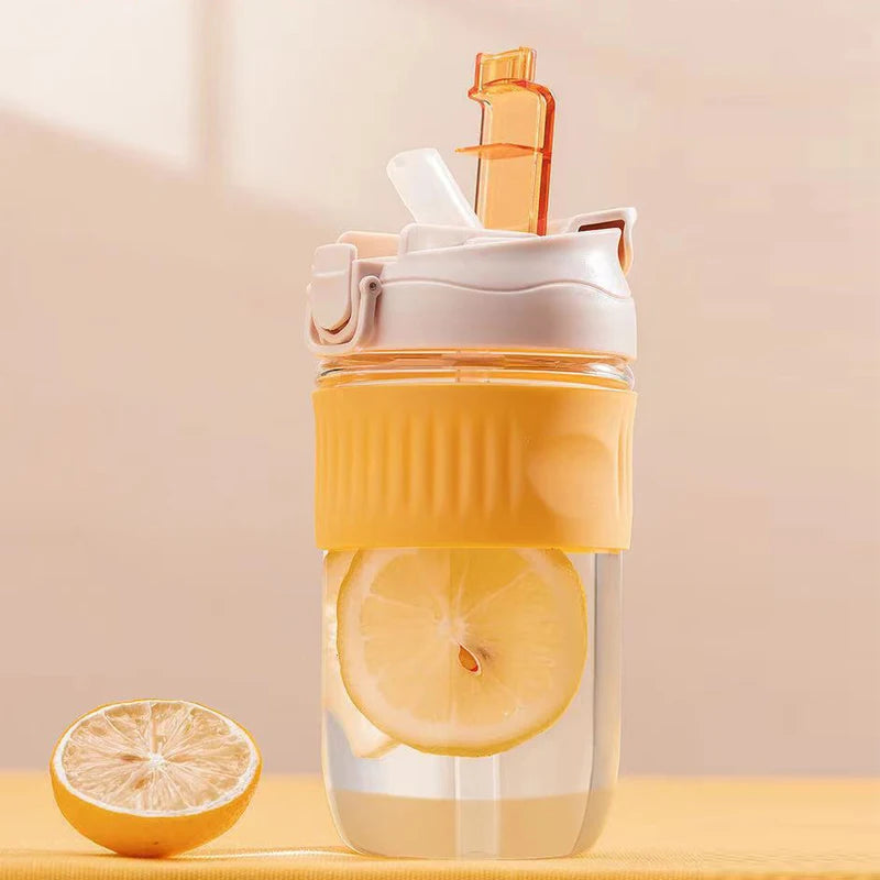 Holaroom Glass Water Bottle Portable Coffee Mug With Straw Anti-scalding Glass Bottle