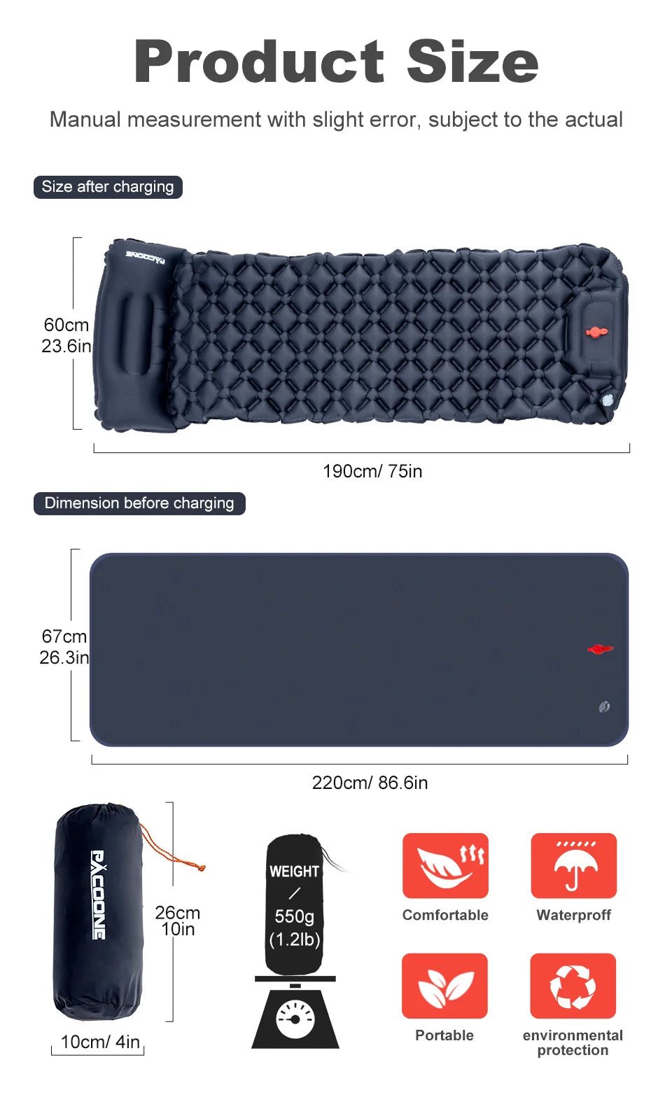 Outdoor Camping Inflatable Mattress Sleeping Pad With Pillows