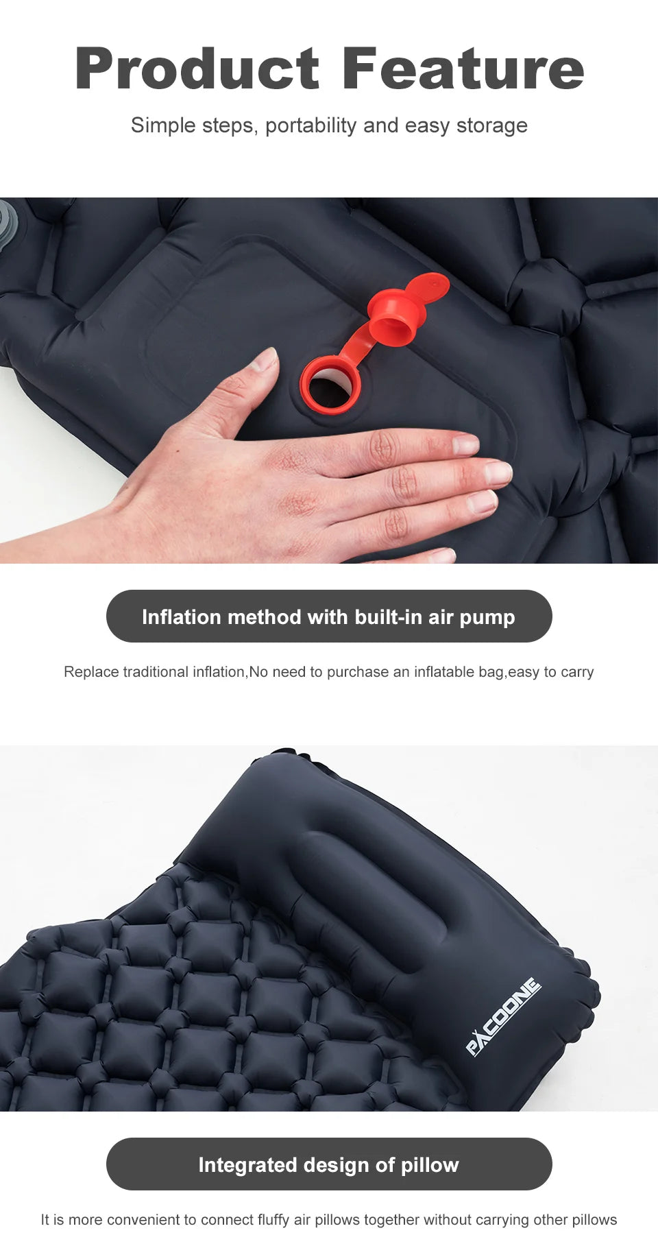 Outdoor Camping Inflatable Mattress Sleeping Pad With Pillows