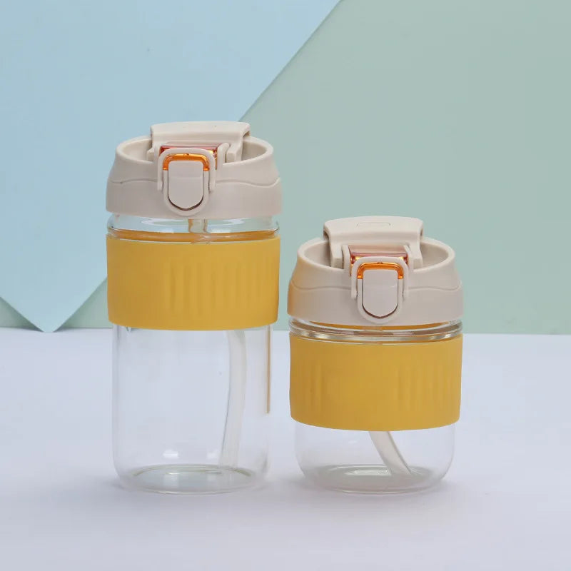 Holaroom Glass Water Bottle Portable Coffee Mug With Straw Anti-scalding Glass Bottle