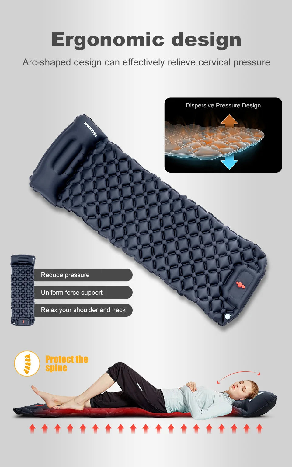Outdoor Camping Inflatable Mattress Sleeping Pad With Pillows