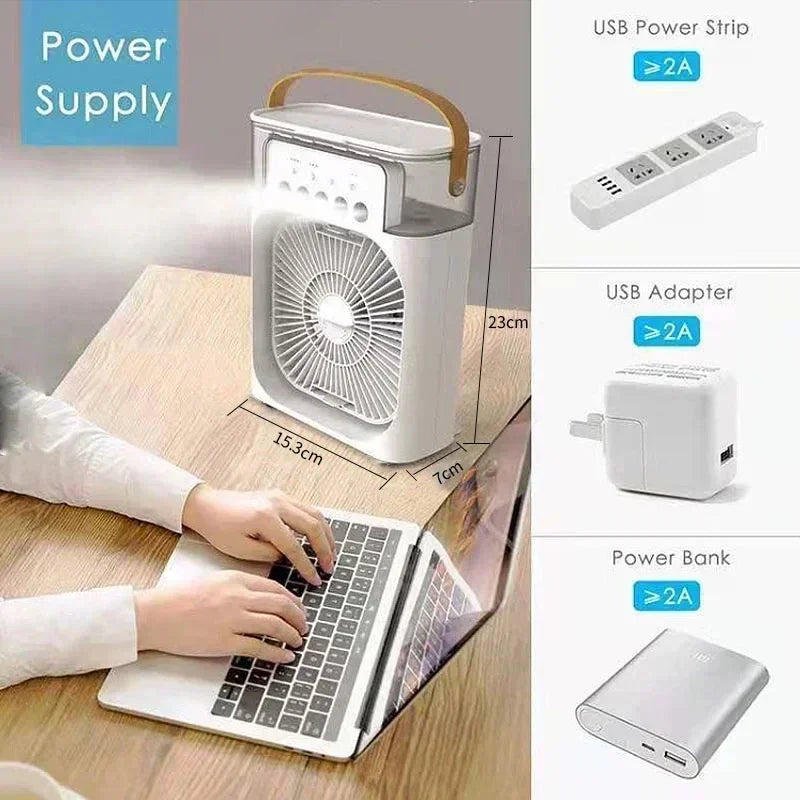Portable 3-in-1 Air Cooler Fan-Humidifier with LED Night Light
