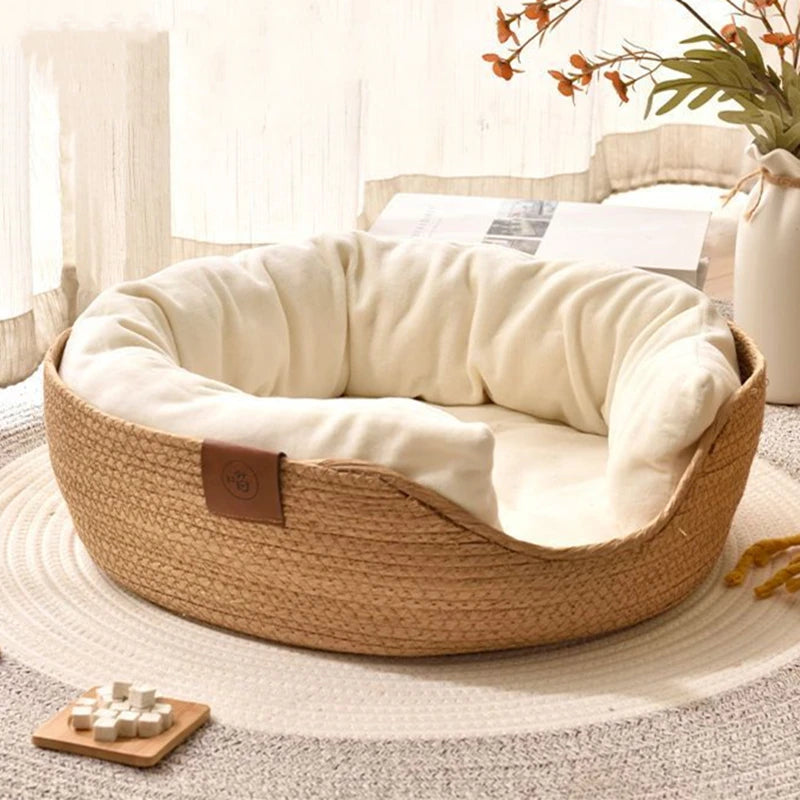 Woven Rattan Cat Basket Nesting Bed All-Season