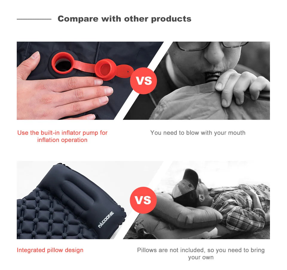Outdoor Camping Inflatable Mattress Sleeping Pad With Pillows