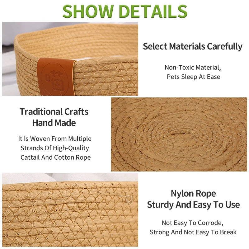 Woven Rattan Cat Basket Nesting Bed All-Season