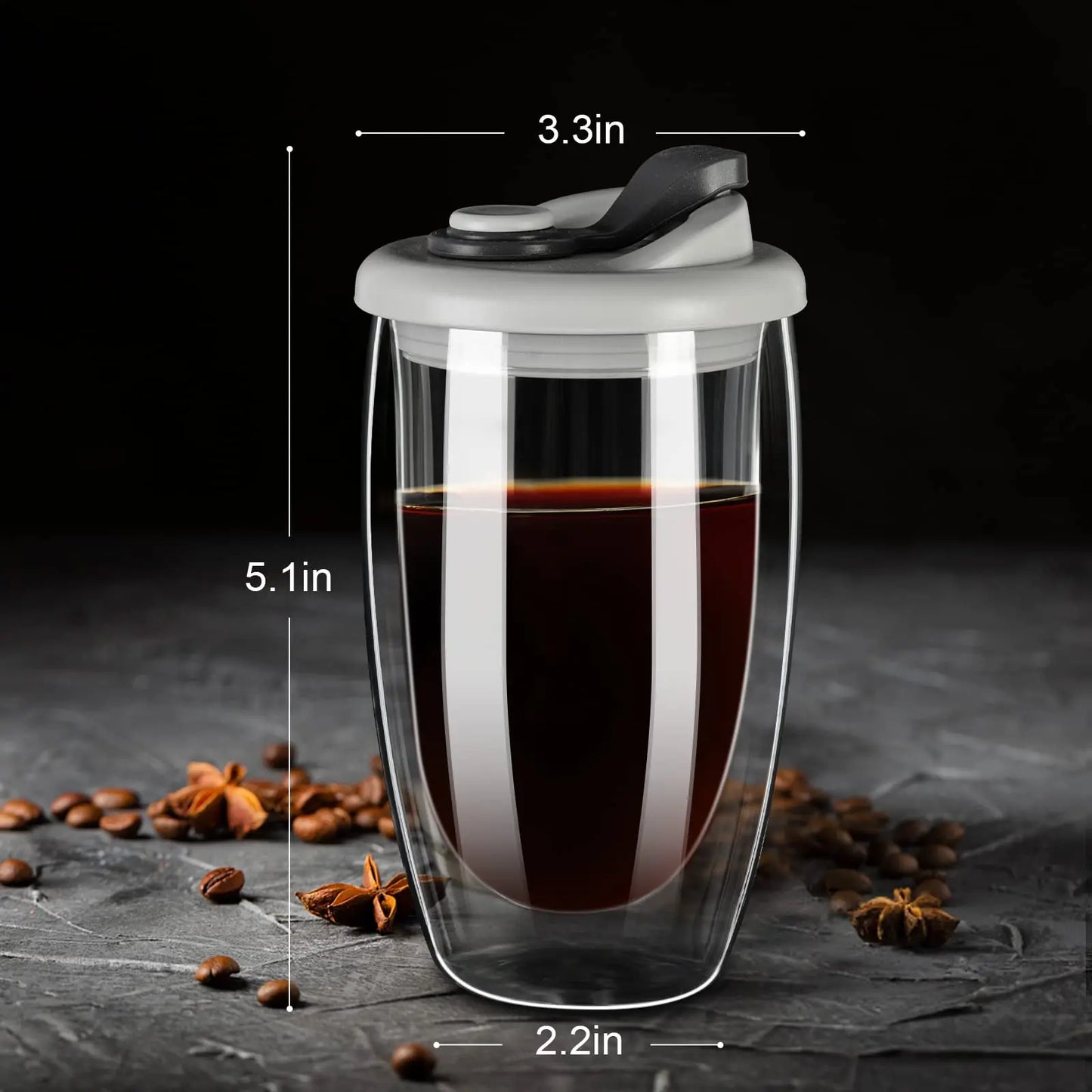 12/15OZ Double Wall BOROSILICATE Glass Coffee Mug