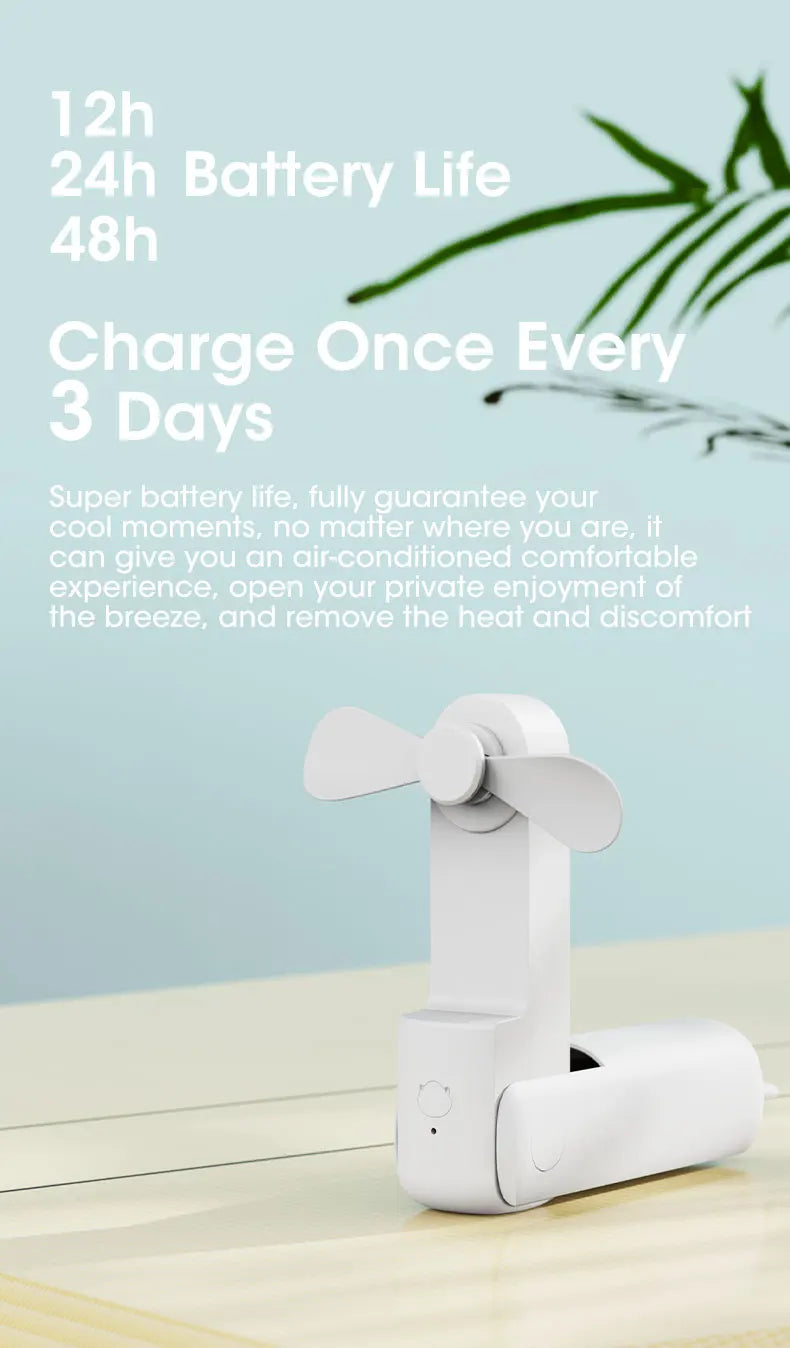 Mini Portable Fan USB Rechargeable Cooler Collapsible 2000mAh