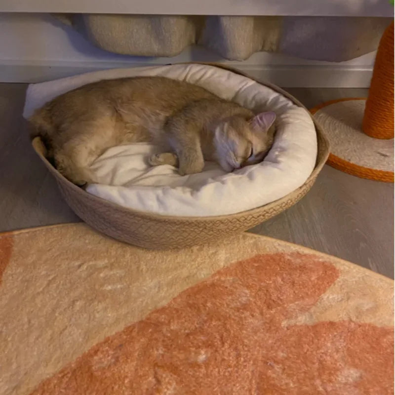 Woven Rattan Cat Basket Nesting Bed All-Season