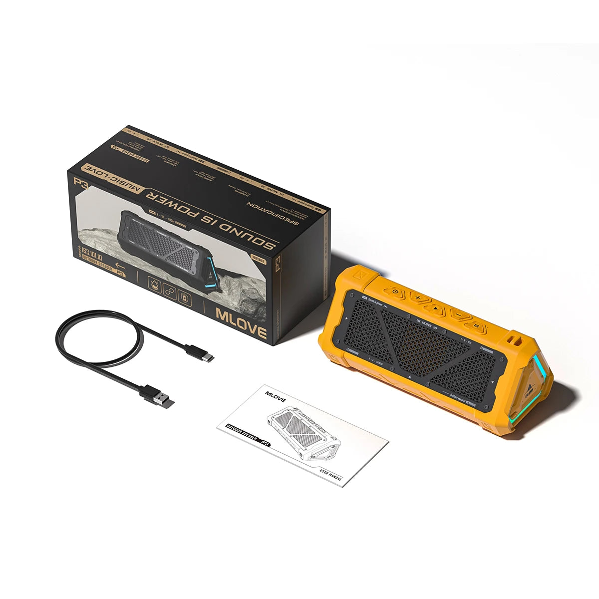 MLOVE P3 Outdoor Bluetooth Speaker, Stereo Sound IPX7 Waterproof, Micro SD Card, RGB Light