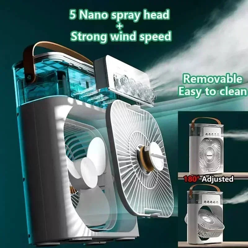 Portable 3-in-1 Air Cooler Fan-Humidifier with LED Night Light