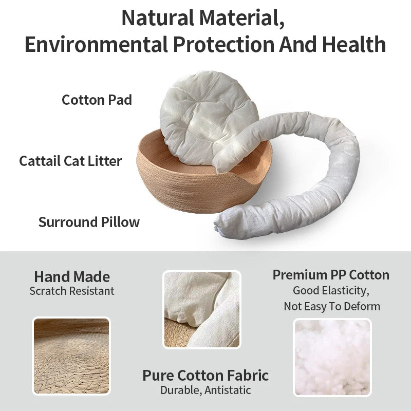 Woven Rattan Cat Basket Nesting Bed All-Season