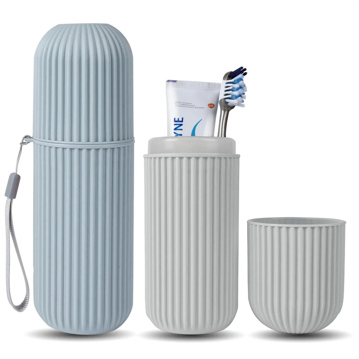 Travel toileting cup toothbrush