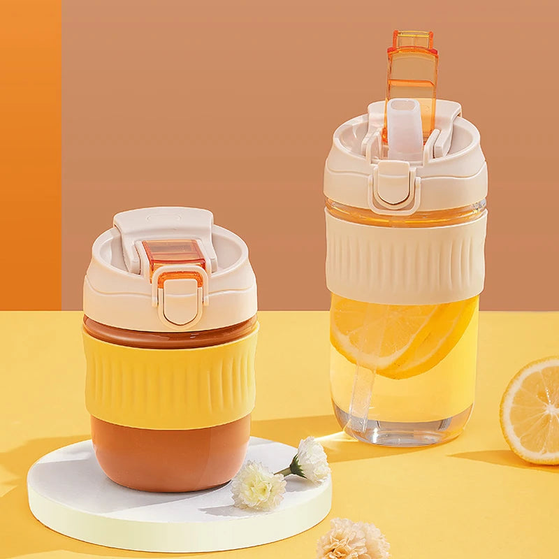 Holaroom Glass Water Bottle Portable Coffee Mug With Straw Anti-scalding Glass Bottle