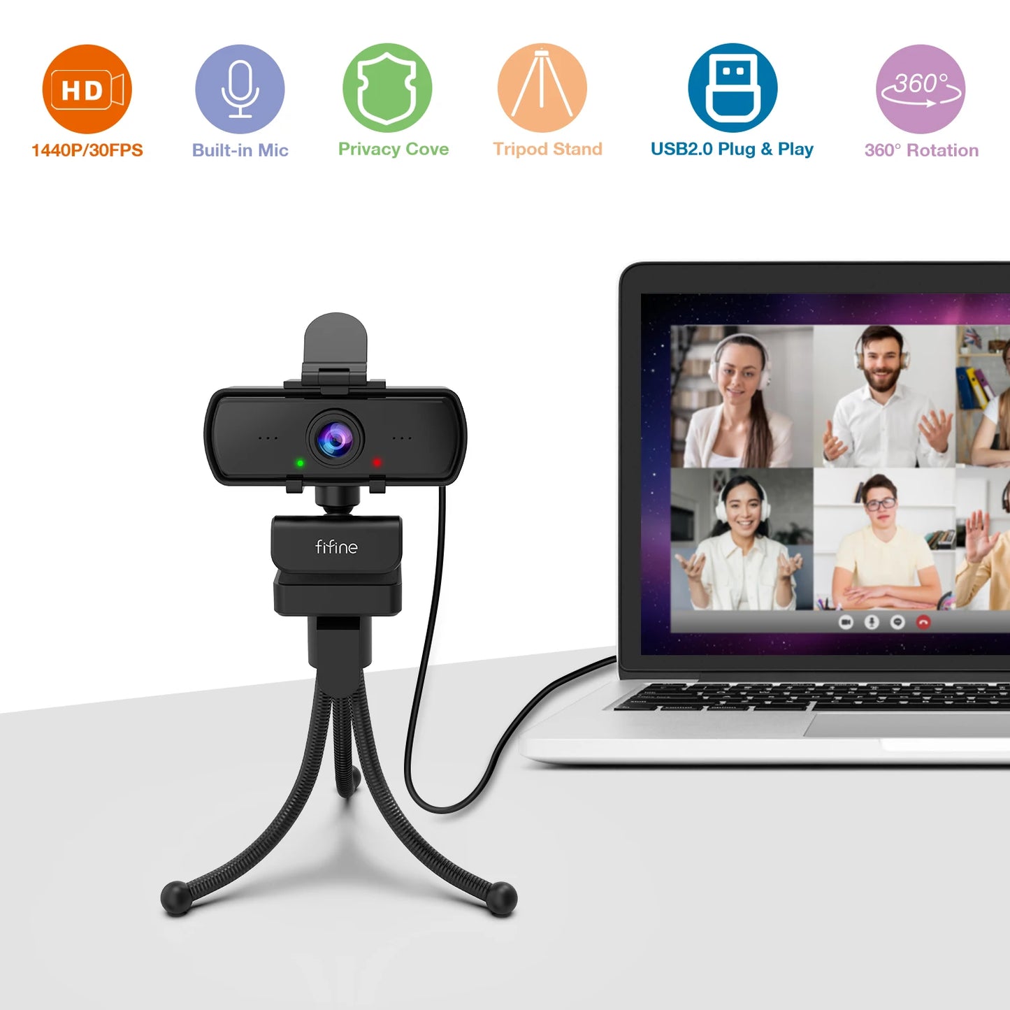 FIFINE 1440p Full HD PC Webcam with Microphone