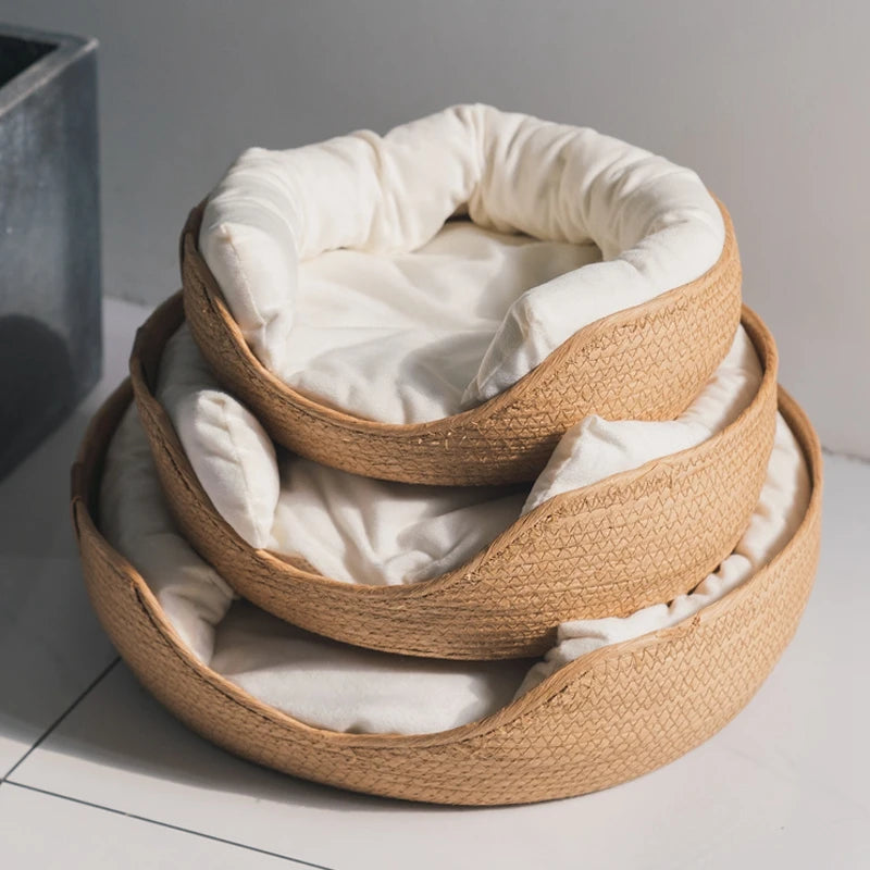 Woven Rattan Cat Basket Nesting Bed All-Season