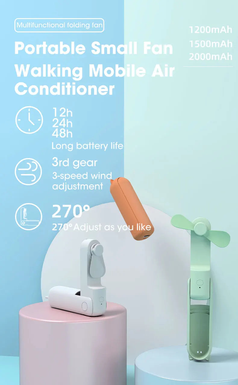 Mini Portable Fan USB Rechargeable Cooler Collapsible 2000mAh