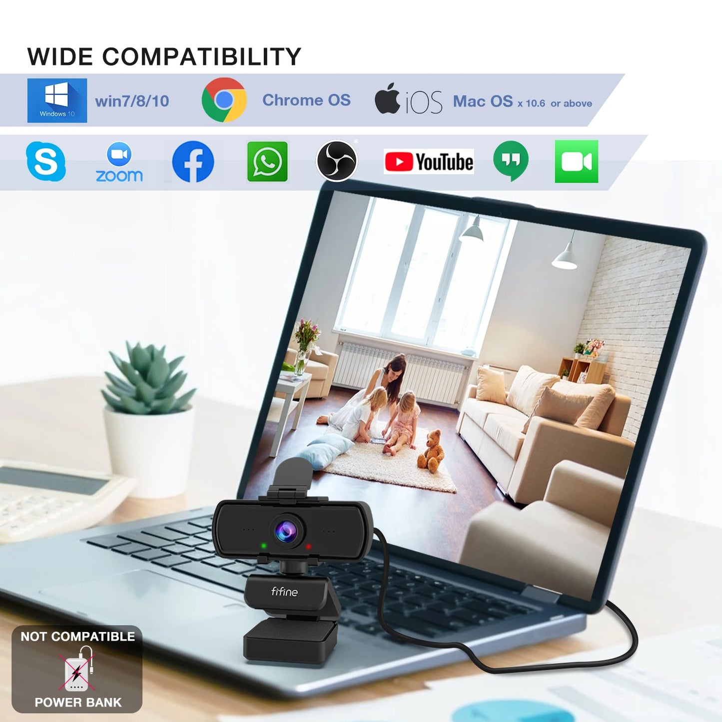FIFINE 1440p Full HD PC Webcam with Microphone