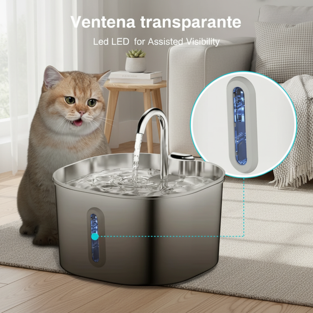 Fuente de Agua Automática de Acero Inoxidable 2.2L