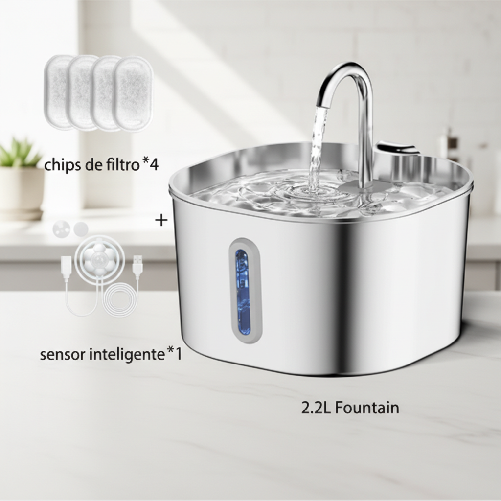 Fuente de Agua Automática de Acero Inoxidable 2.2L