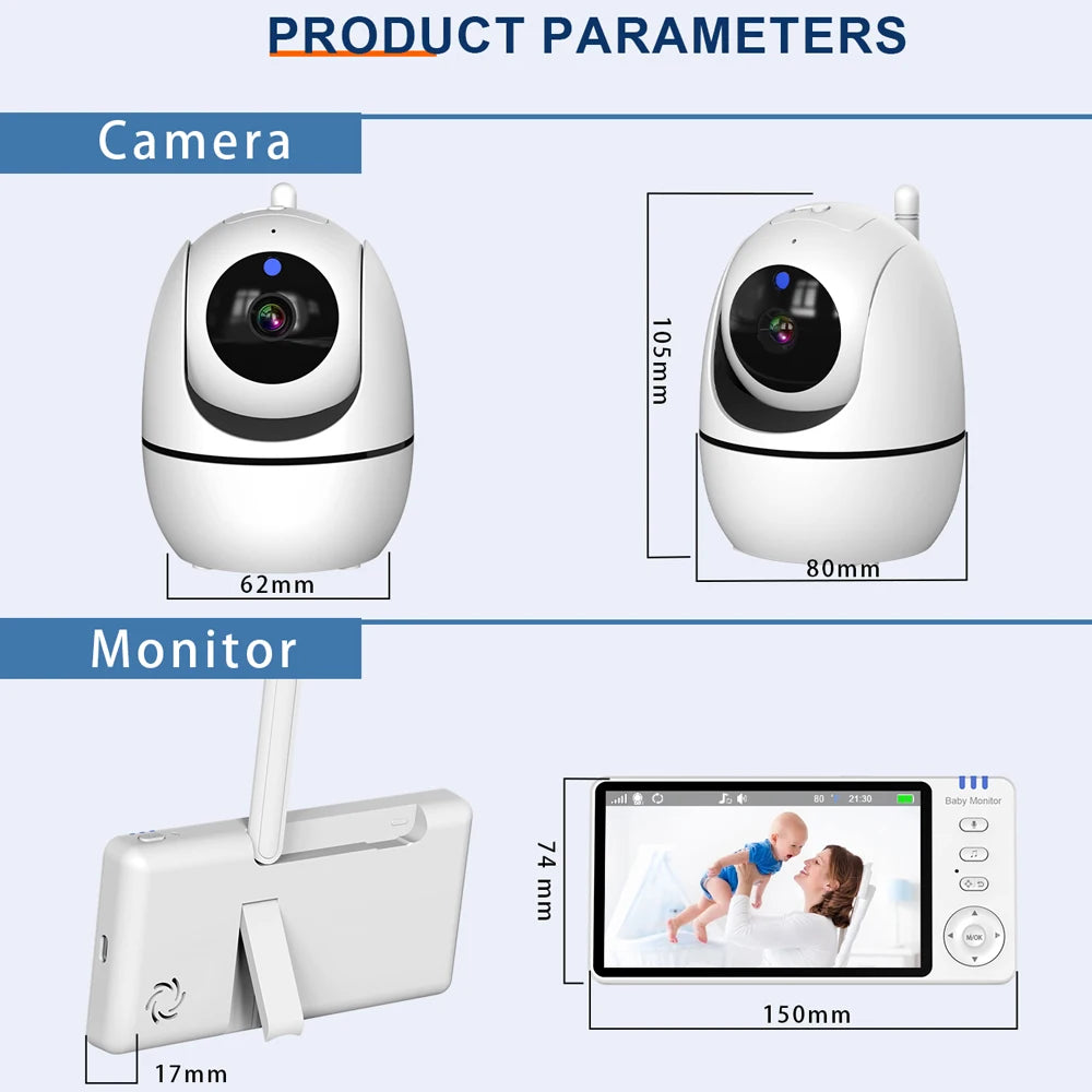 Wireless 5.0 Inch Video Baby Monitor With Pan Tilt Camera with Night Vision