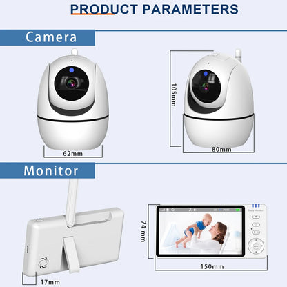 Wireless 5.0 Inch Video Baby Monitor With Pan Tilt Camera with Night Vision
