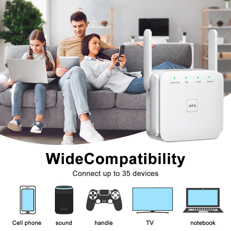 WiFi Repeater AC1200 Wi-Fi Booster WiFi Extender Amplifier 2.4G/5GHz