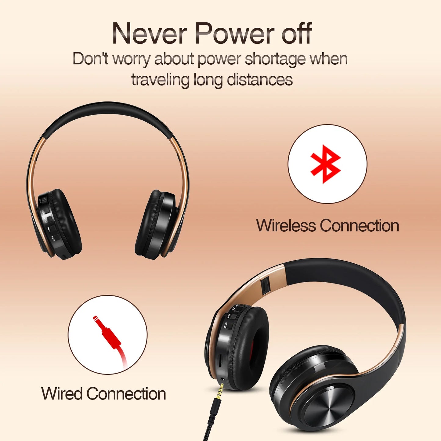 Wireless Headphones Bluetooth Stereo Headset Game with Build-in MIC with Universal for Android and iOS