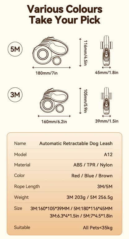 ROJECO 3M/5M Automatic Retractable Dog Leash