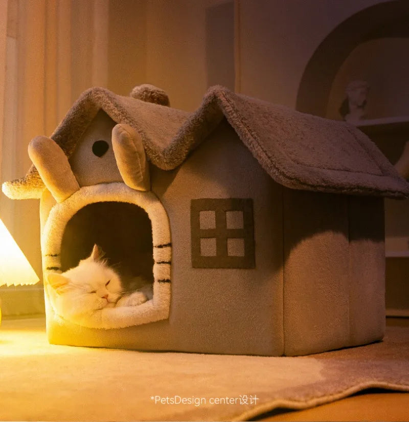 Foldable luxury pet house with detachable mat
