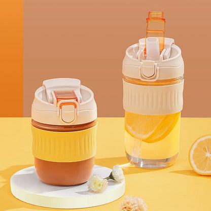 Holaroom Glass Water Bottle Portable Coffee Mug With Straw Anti-scalding Glass Bottle