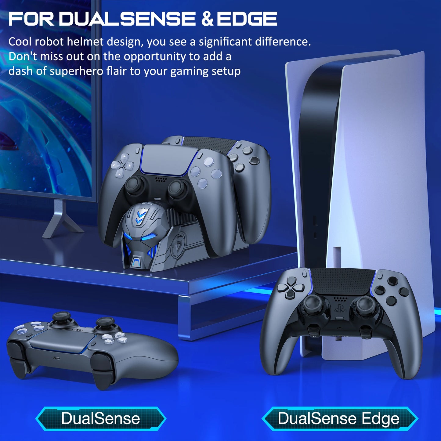 For PlayStation 5 Dualsense Controllers Fast PS5 Dual Controller Stand Charger Dock-LED