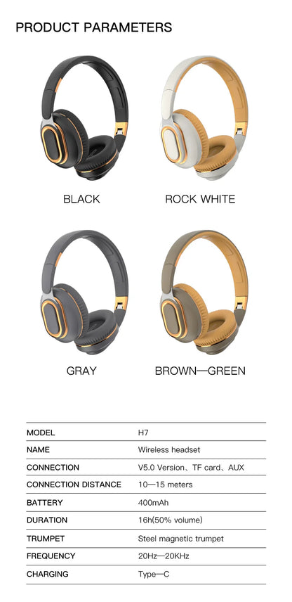 H7/H3 Bluetooth Headphone Wireless Headset with Mic USB Adaptor Headset Stereo Foldable Bass