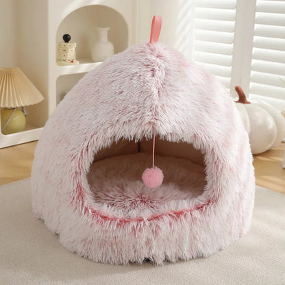 Winter Warm Plush Flannel Pet Bed - 2 in 1 Heated Cat Dog Kennel Pad