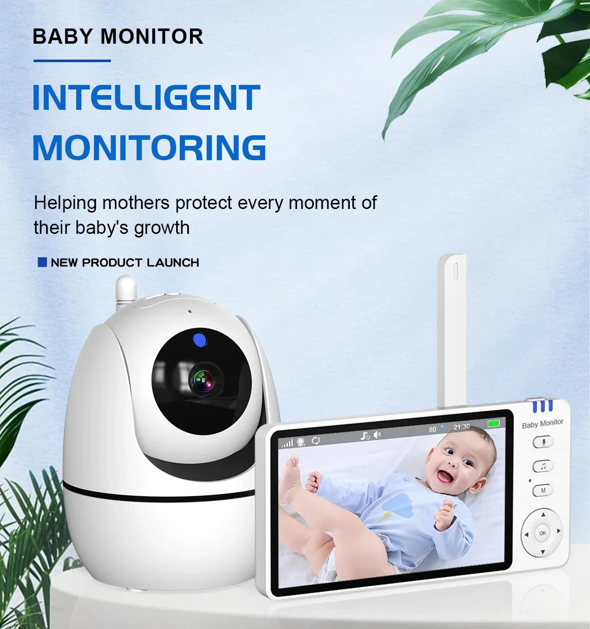 Wireless 5.0 Inch Video Baby Monitor With Pan Tilt Camera with Night Vision