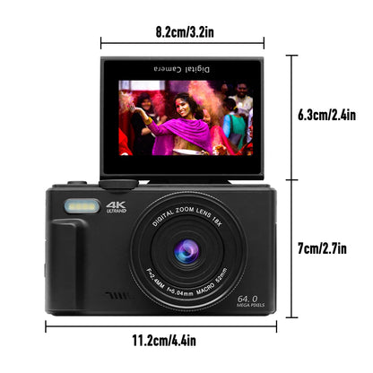 AUSEK 4K Digital Camera for Photography Camera 3'' 180° Flip Screen with Flash