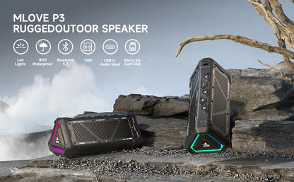 MLOVE P3 Outdoor Bluetooth Speaker, Stereo Sound IPX7 Waterproof, Micro SD Card, RGB Light